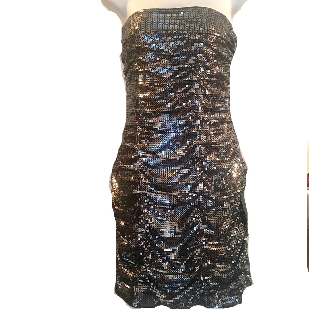New Aqua Platinum Sequin Fitted Dress 8 NWT